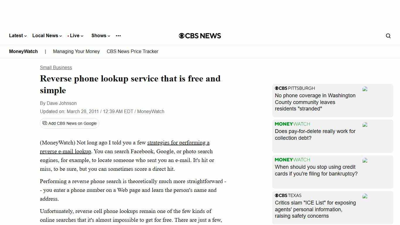 Reverse phone lookup service that is free and simple - CBS News